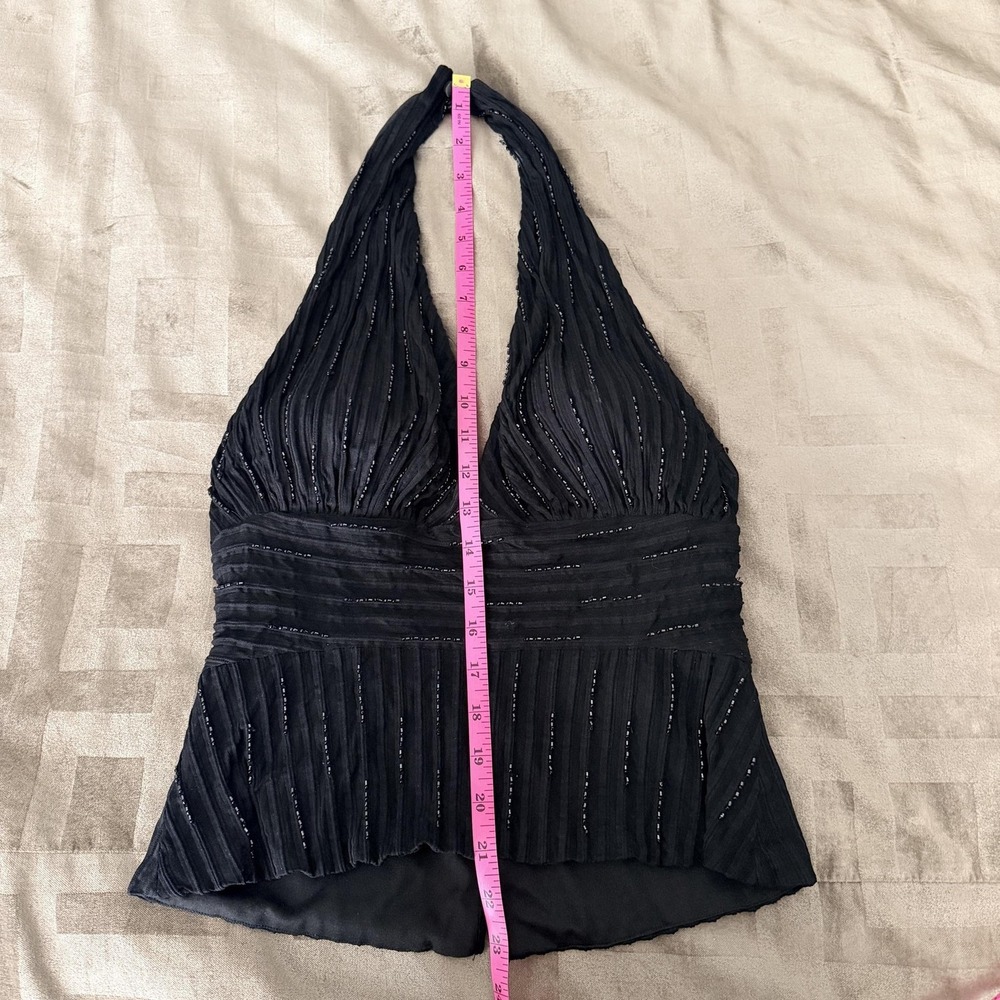 VTG Y2K Cache Tank Top Womens 8 Black Beaded Halter Camisole Chiffon Lined Party - Picture 8 of 13